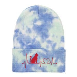 Cat And Heart Wave Cat Lover Tie Dye 12in Knit Beanie