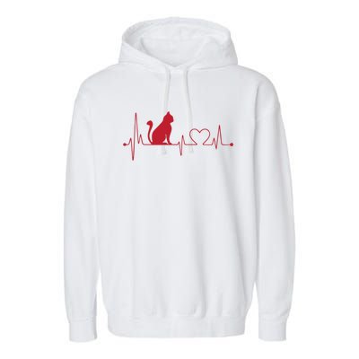 Cat And Heart Wave Cat Lover Garment-Dyed Fleece Hoodie