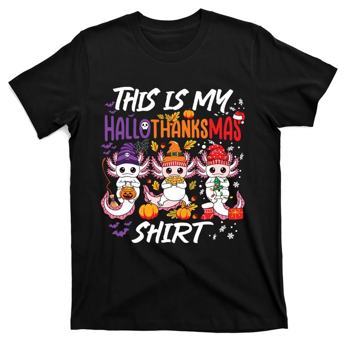 Cute Axolotl Hallothanksmas Halloween Thanksgiving Christmas T-Shirt