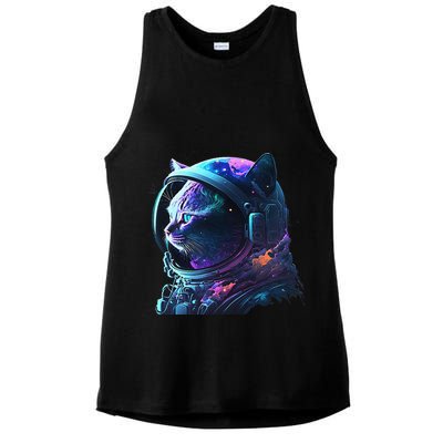 Cat Astronaut In Space Suit And Helmet In The Cosmos Funny Ladies PosiCharge Tri-Blend Wicking Tank