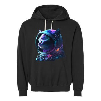 Cat Astronaut In Space Suit And Helmet In The Cosmos Funny Garment-Dyed Fleece Hoodie