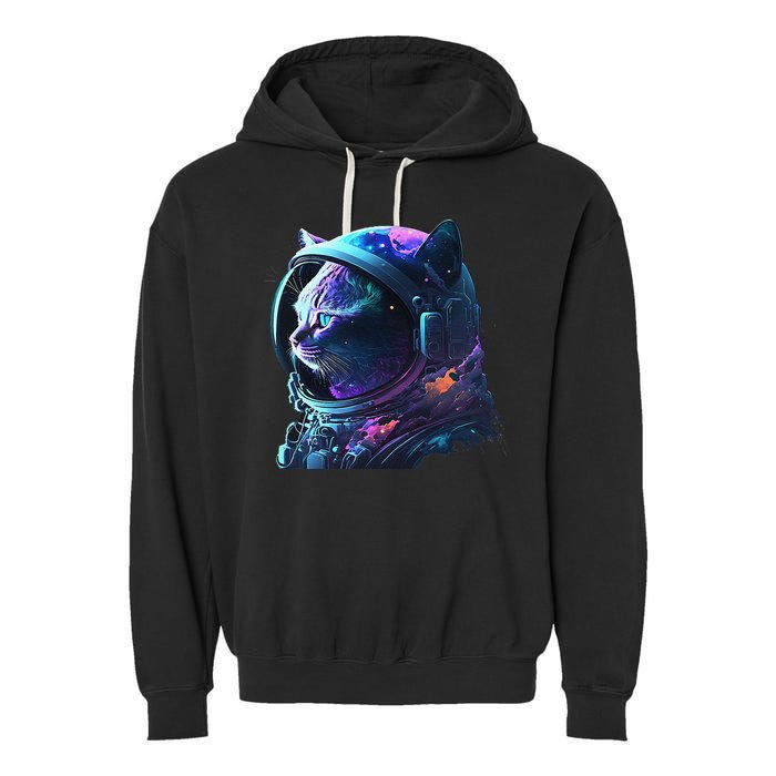 Cat Astronaut In Space Suit And Helmet In The Cosmos Funny Garment-Dyed Fleece Hoodie