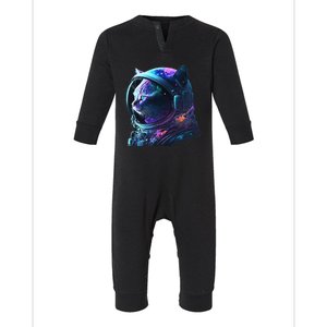 Cat Astronaut In Space Suit And Helmet In The Cosmos Funny Infant Fleece One Piece