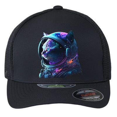 Cat Astronaut In Space Suit And Helmet In The Cosmos Funny Flexfit Unipanel Trucker Cap