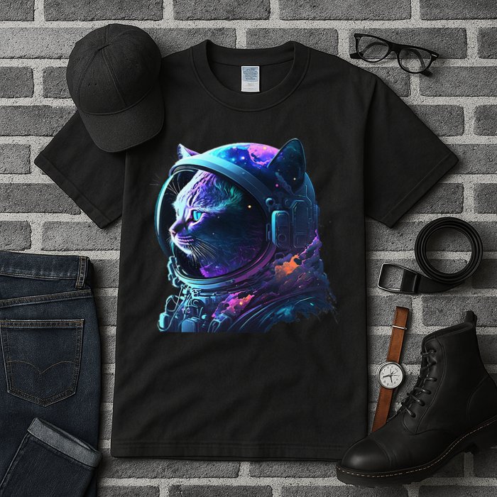 Cat Astronaut In Space Suit And Helmet In The Cosmos Funny Tall T-Shirt
