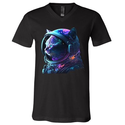 Cat Astronaut In Space Suit And Helmet In The Cosmos Funny V-Neck T-Shirt