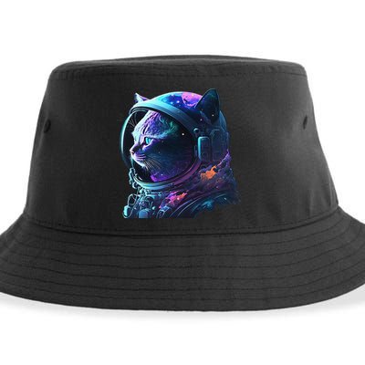 Cat Astronaut In Space Suit And Helmet In The Cosmos Funny Sustainable Bucket Hat