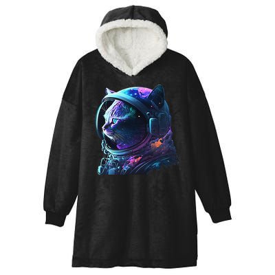 Cat Astronaut In Space Suit And Helmet In The Cosmos Funny Hooded Wearable Blanket