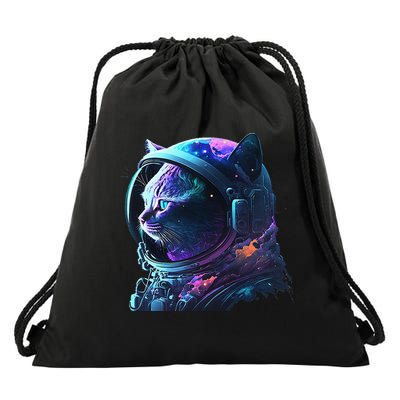 Cat Astronaut In Space Suit And Helmet In The Cosmos Funny Drawstring Bag