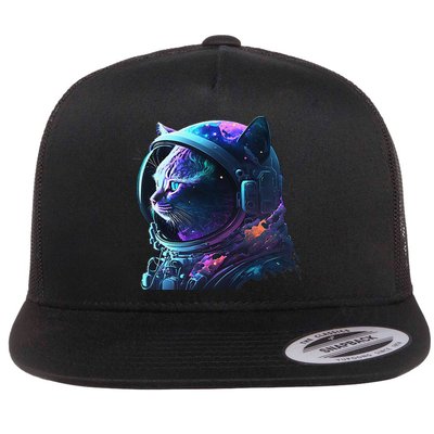 Cat Astronaut In Space Suit And Helmet In The Cosmos Funny Flatbill Hat