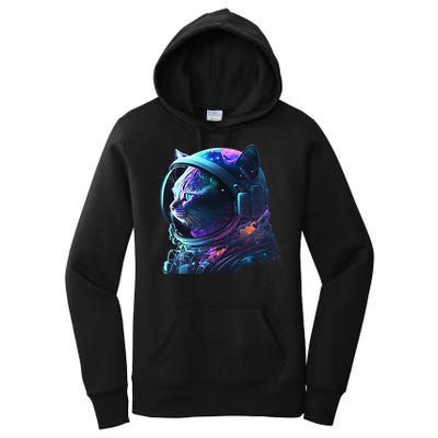 Cat Astronaut In Space Suit And Helmet In The Cosmos Funny Women's Pullover Hoodie