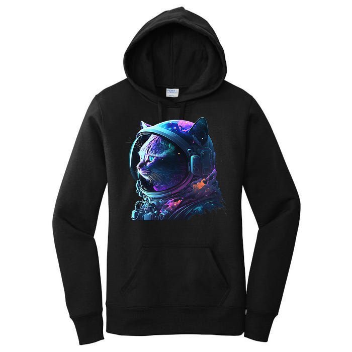 Cat Astronaut In Space Suit And Helmet In The Cosmos Funny Women's Pullover Hoodie