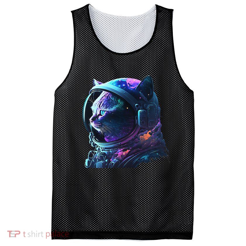 Cat Astronaut In Space Suit And Helmet In The Cosmos Funny Mesh Reversible Basketball Jersey Tank
