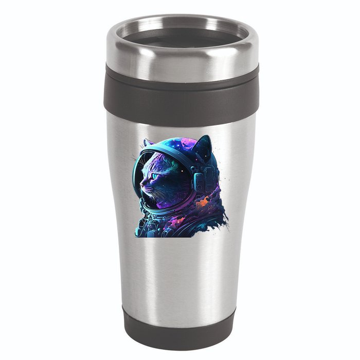 Cat Astronaut In Space Suit And Helmet In The Cosmos Funny 16oz Travel Tumbler