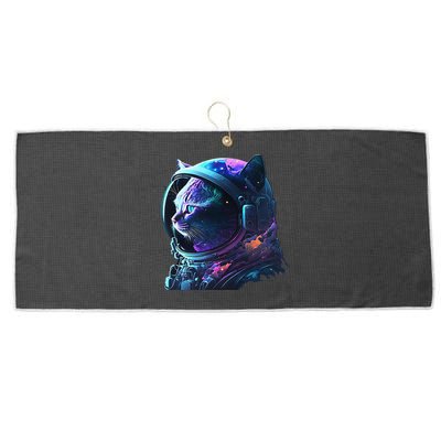 Cat Astronaut In Space Suit And Helmet In The Cosmos Funny Large Microfiber Waffle Golf Towel
