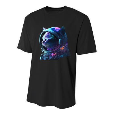 Cat Astronaut In Space Suit And Helmet In The Cosmos Funny Youth Performance Sprint T-Shirt