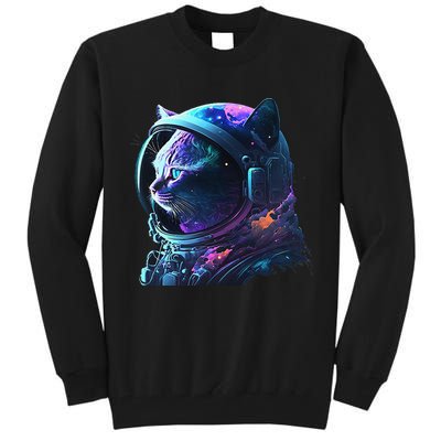 Cat Astronaut In Space Suit And Helmet In The Cosmos Funny Tall Sweatshirt