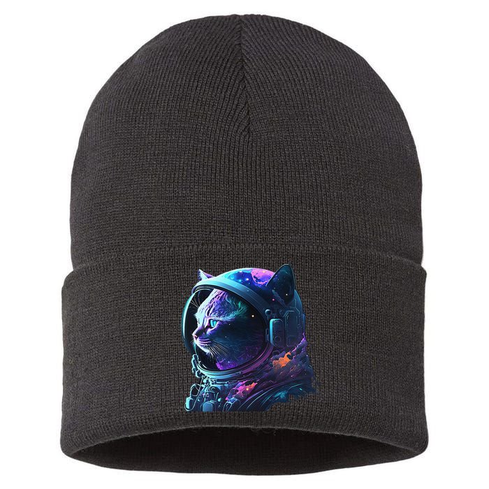 Cat Astronaut In Space Suit And Helmet In The Cosmos Funny Sustainable Knit Beanie