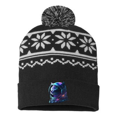 Cat Astronaut In Space Suit And Helmet In The Cosmos Funny USA-Made Snowflake Beanie