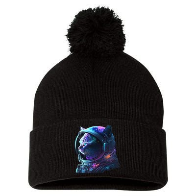 Cat Astronaut In Space Suit And Helmet In The Cosmos Funny Pom Pom 12in Knit Beanie