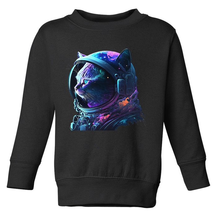 Cat Astronaut In Space Suit And Helmet In The Cosmos Funny Toddler Sweatshirt