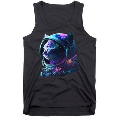 Cat Astronaut In Space Suit And Helmet In The Cosmos Funny Tank Top
