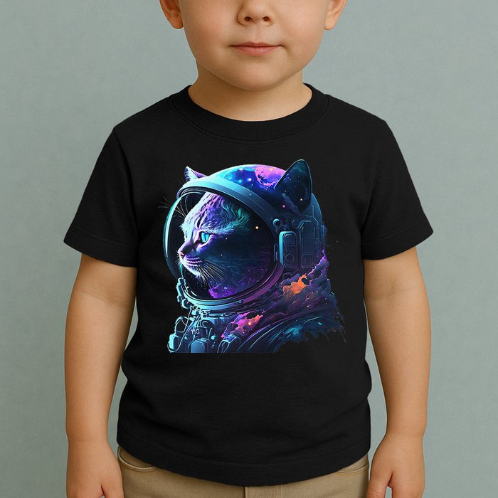 Cat Astronaut In Space Suit And Helmet In The Cosmos Funny Toddler T-Shirt