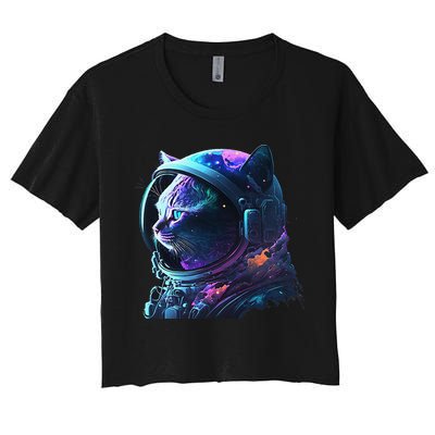 Cat Astronaut In Space Suit And Helmet In The Cosmos Funny Crop Top