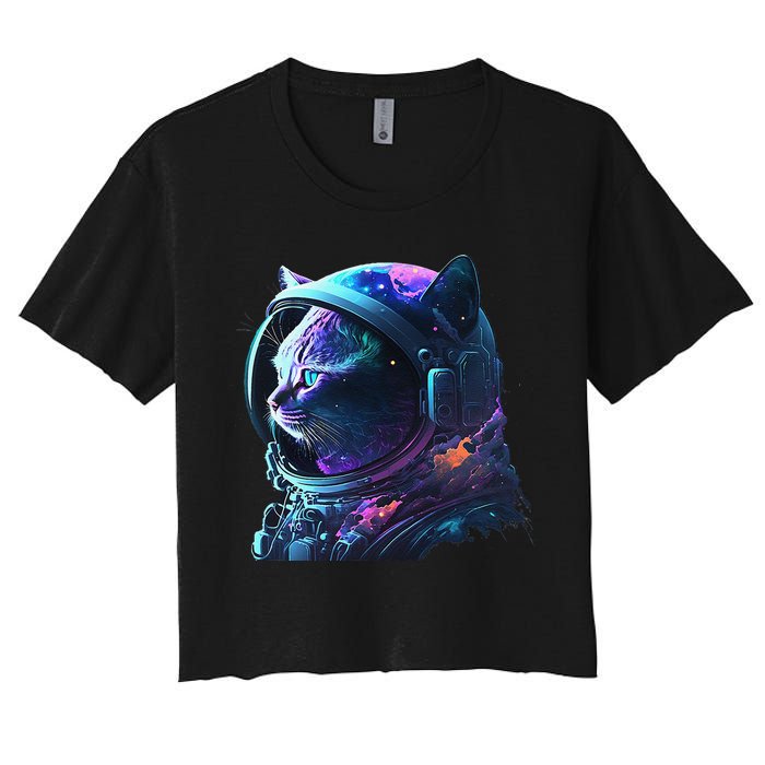 Cat Astronaut In Space Suit And Helmet In The Cosmos Funny Crop Top
