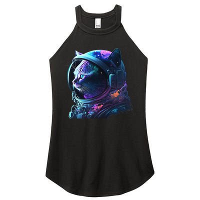 Cat Astronaut In Space Suit And Helmet In The Cosmos Funny Women's Perfect Tri Rocker Tank