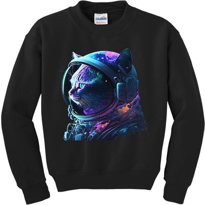Cat Astronaut In Space Suit And Helmet In The Cosmos Funny Kids Sweatshirt