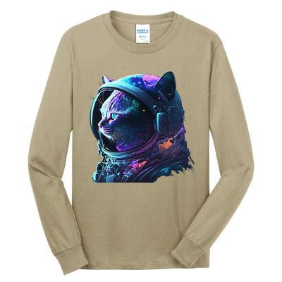 Cat Astronaut In Space Suit And Helmet In The Cosmos Funny Tall Long Sleeve T-Shirt