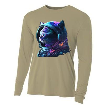 Cat Astronaut In Space Suit And Helmet In The Cosmos Funny Cooling Performance Long Sleeve Crew