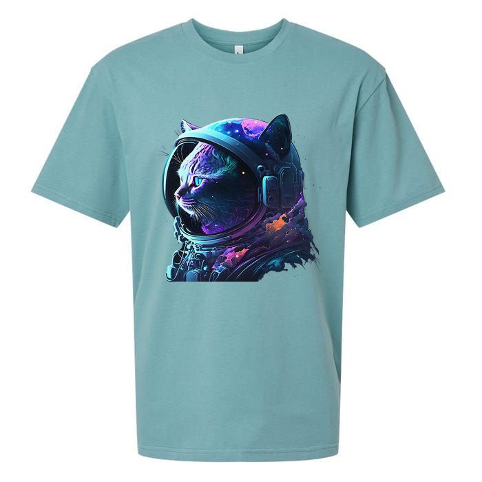 Cat Astronaut In Space Suit And Helmet In The Cosmos Funny Sueded Cloud Jersey T-Shirt