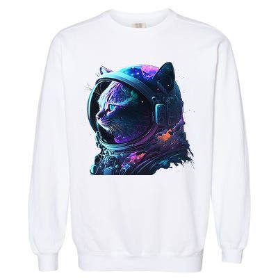 Cat Astronaut In Space Suit And Helmet In The Cosmos Funny Garment-Dyed Sweatshirt