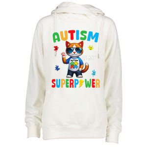 Cat Autism Is My Superpower Accept Support Love Hope Proud Womens Funnel Neck Pullover Hood