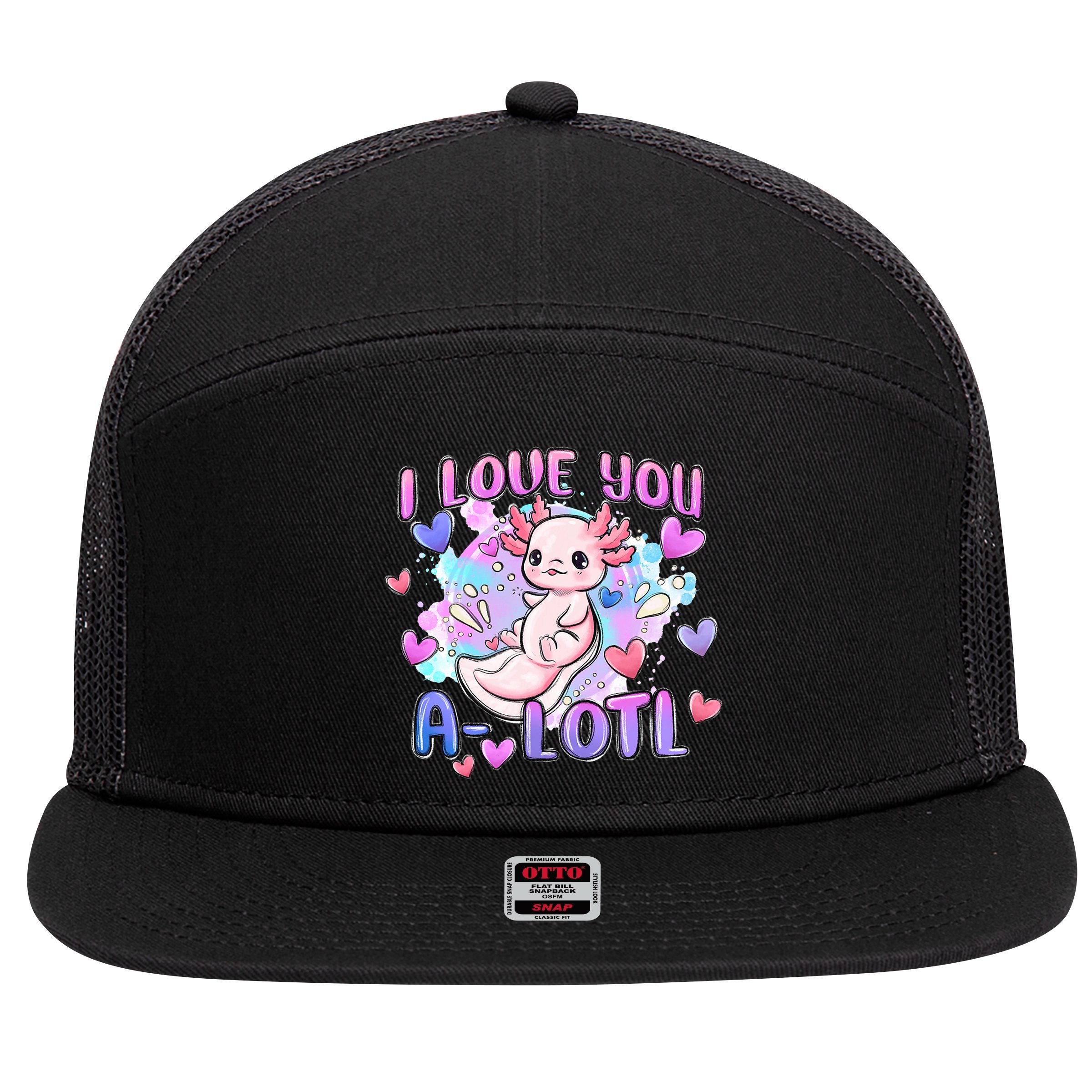 Cute Axolotl I Love You A-Lotl Valentines Day   7 Panel Mesh Trucker Snapback Hat