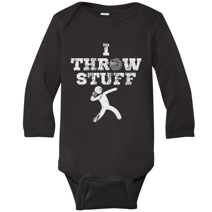 Classic Aged I Throw Stuff Shot Put Athlete Throwing Baby Long Sleeve Bodysuit