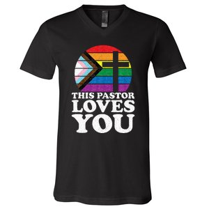 Christian Ally Inclusive Pride Clergy This Pastor Loves You V-Neck T-Shirt