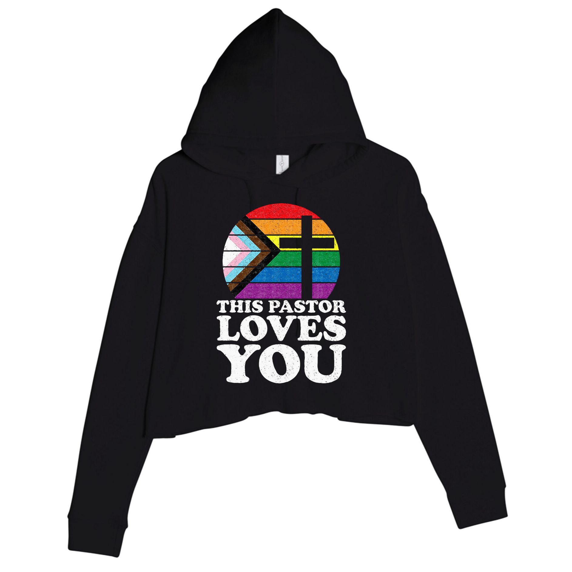 Christian Ally Inclusive Pride Clergy This Pastor Loves You Crop Fleece Hoodie