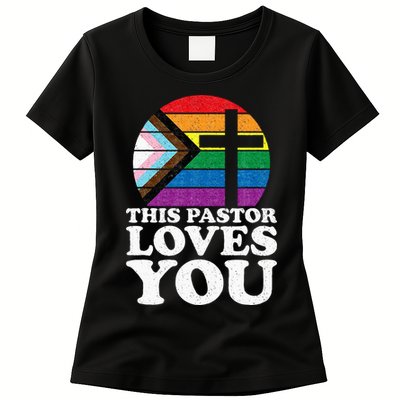 Christian Ally Inclusive Pride Clergy This Pastor Loves You Womens T-Shirt