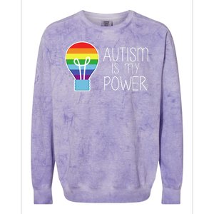 Cute Autism Is My Power Colorful Rainbow Light Bulb Colorblast Crewneck Sweatshirt