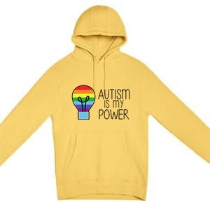 Cute Autism Is My Power Colorful Rainbow Light Bulb Premium Pullover Hoodie