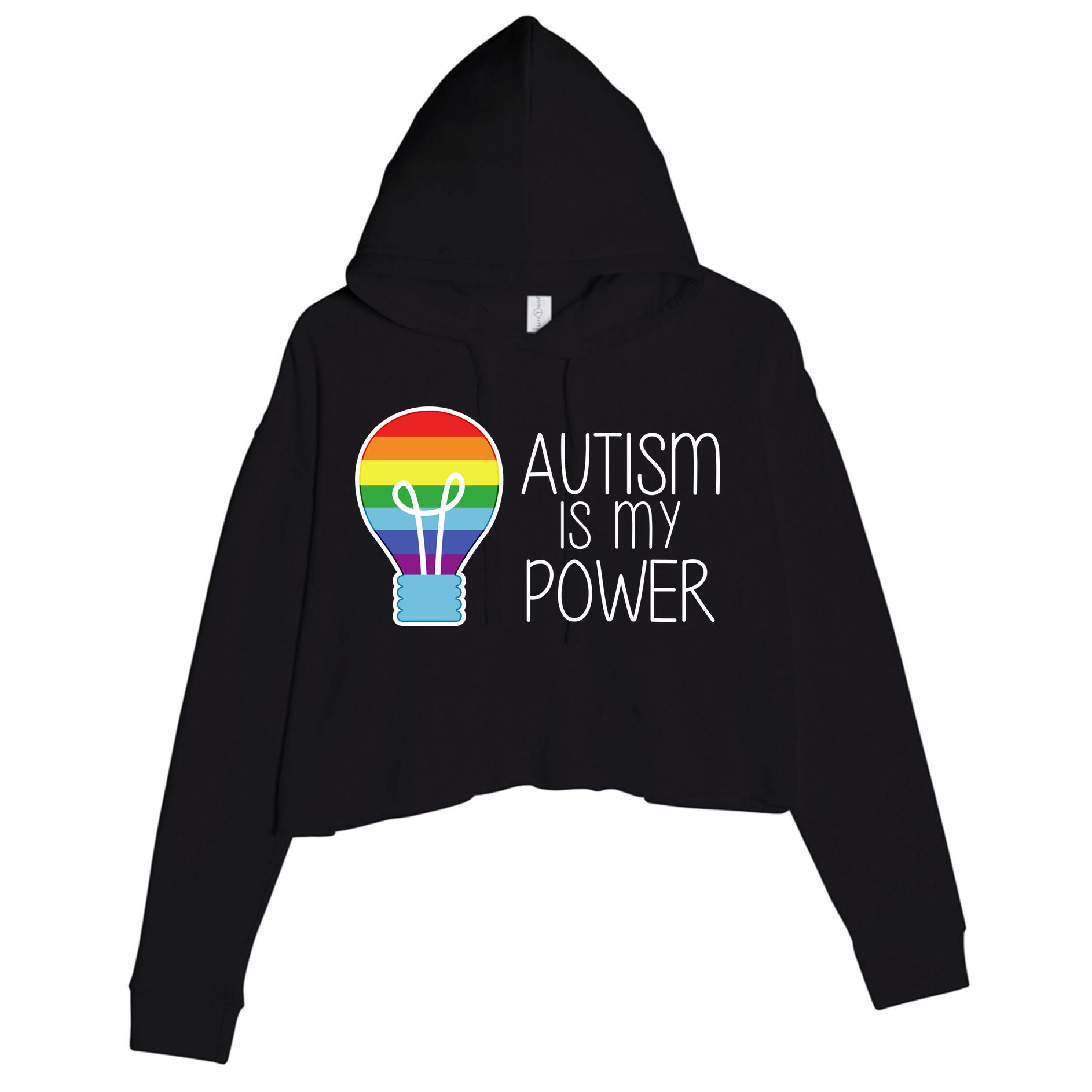 Cute Autism Is My Power Colorful Rainbow Light Bulb Crop Fleece Hoodie