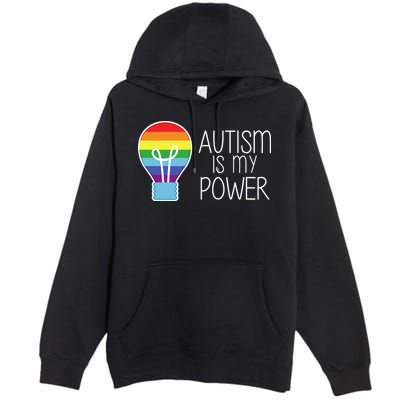 Cute Autism Is My Power Colorful Rainbow Light Bulb Premium Pullover Hoodie