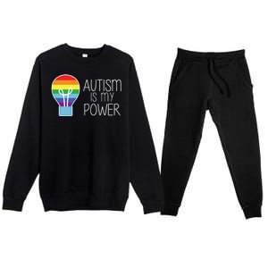 Cute Autism Is My Power Colorful Rainbow Light Bulb Premium Crewneck Sweatsuit Set