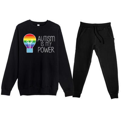 Cute Autism Is My Power Colorful Rainbow Light Bulb Premium Crewneck Sweatsuit Set