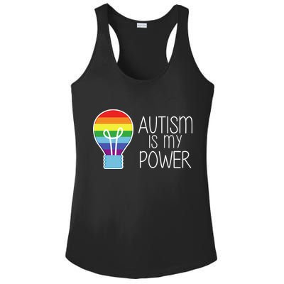 Cute Autism Is My Power Colorful Rainbow Light Bulb Ladies PosiCharge Competitor Racerback Tank