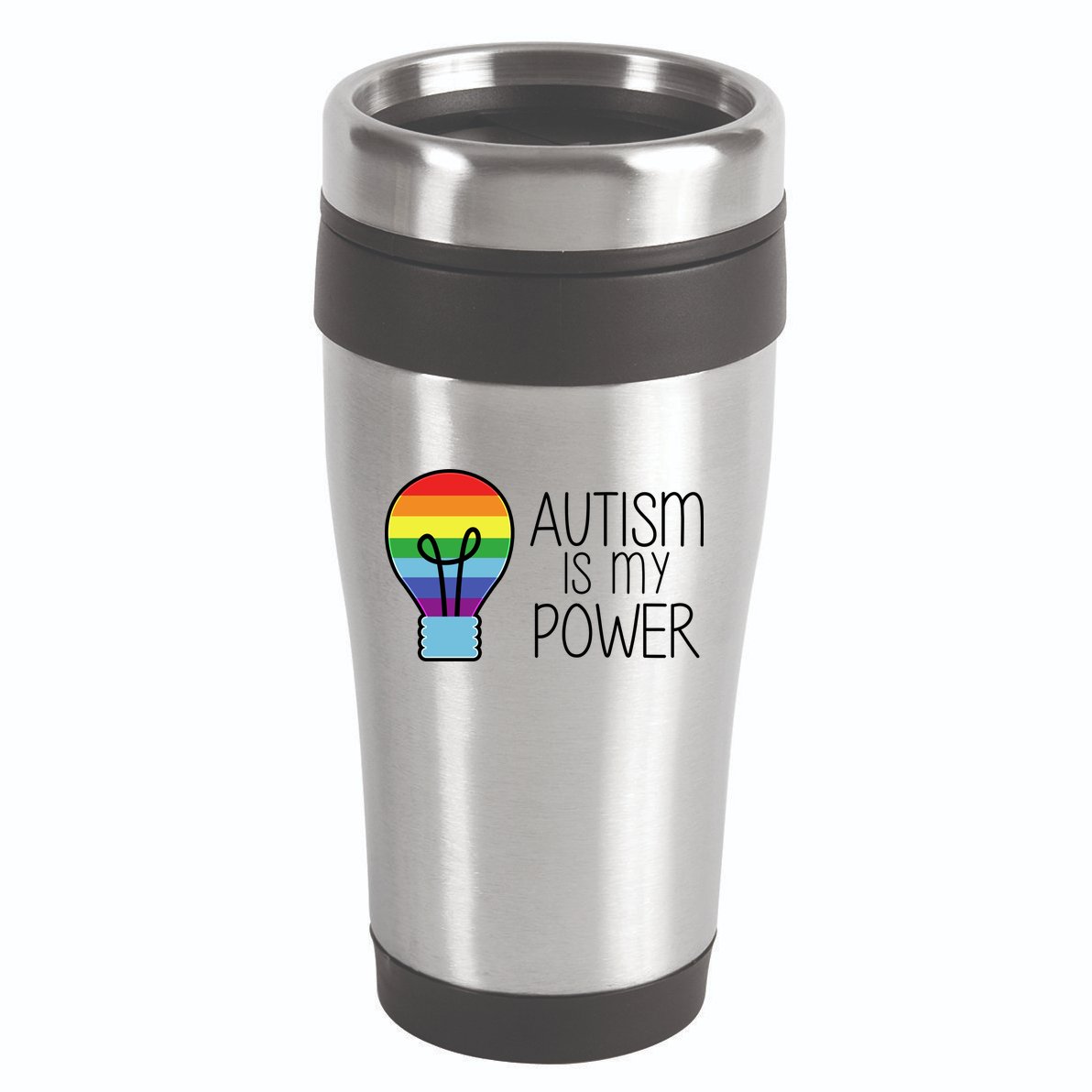 Cute Autism Is My Power Colorful Rainbow Light Bulb 16oz Travel Tumbler