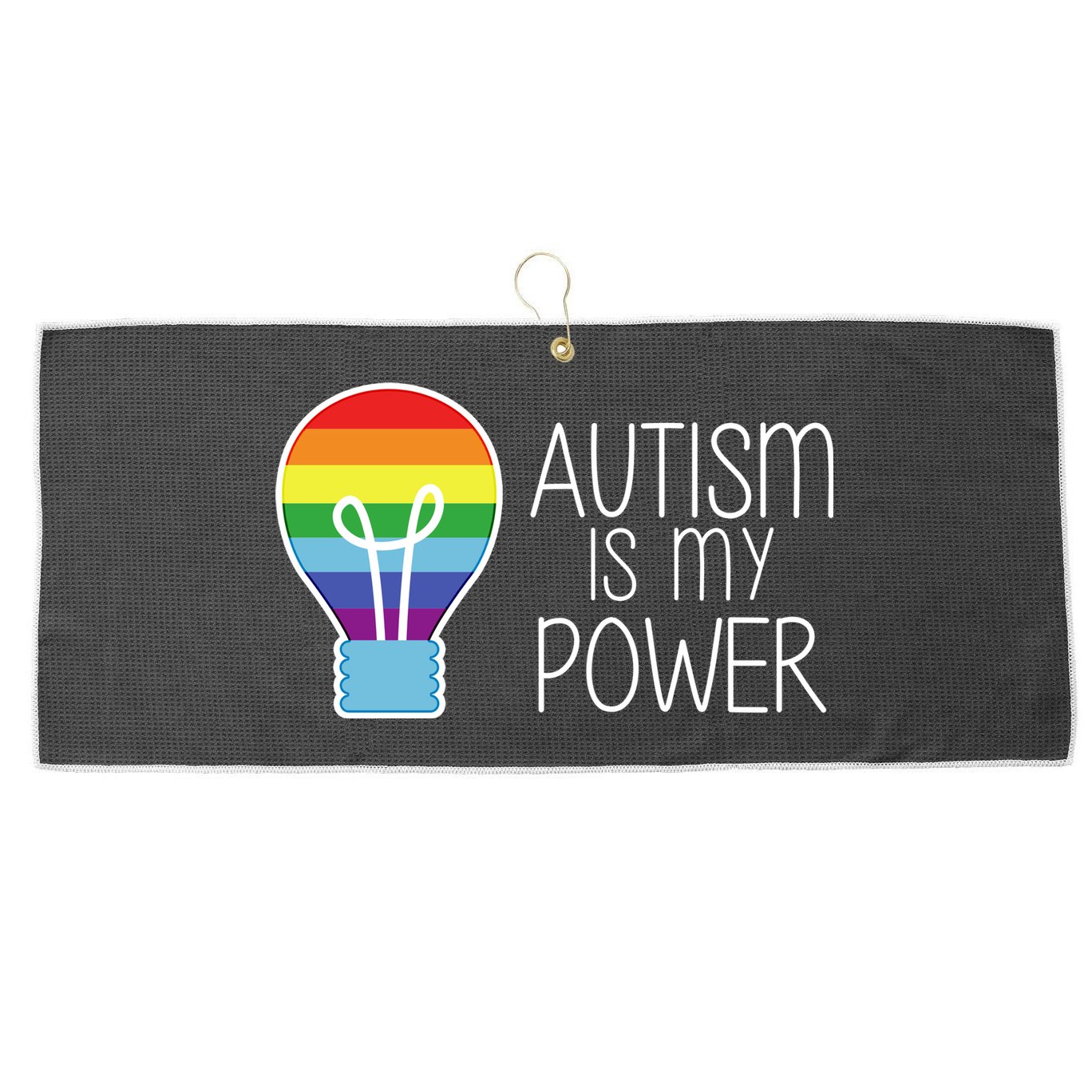 Cute Autism Is My Power Colorful Rainbow Light Bulb Large Microfiber Waffle Golf Towel